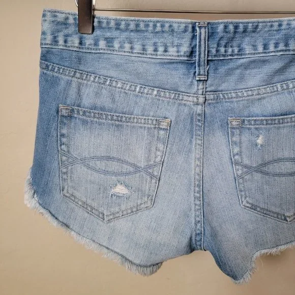 Abercrombie & Fitch Lace Crochet Distressed Cutoff Denim Jean Shorts - Picture 8 of 12